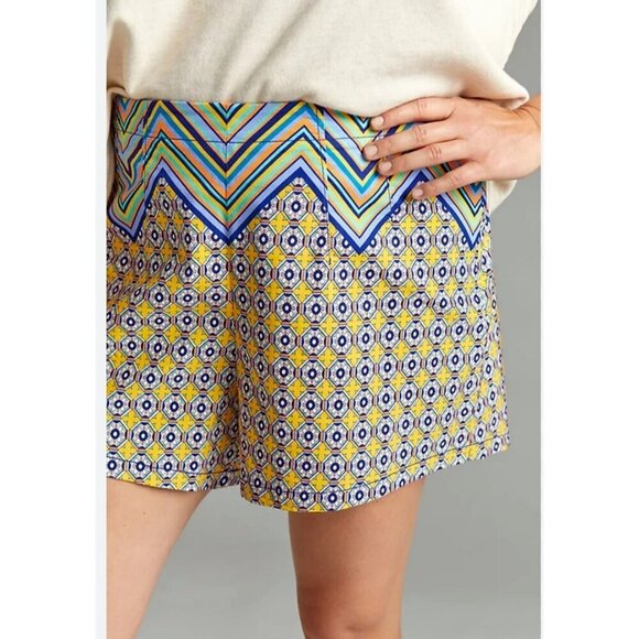 New Maeve High Rise Relaxed Shorts Womens 14 Yellow Blue Print - Picture 1 of 7